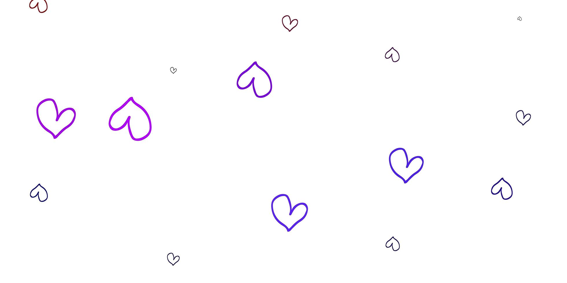 modello di vettore viola chiaro, rosa con cuori di doodle.