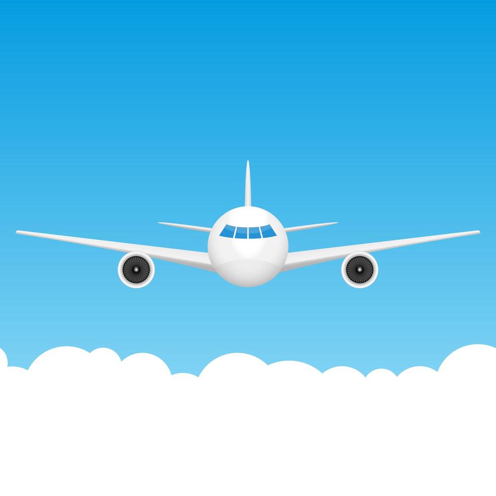 illustrazione di progettazione di vettore di vista frontale dell'aeroplano isolata su fondo bianco