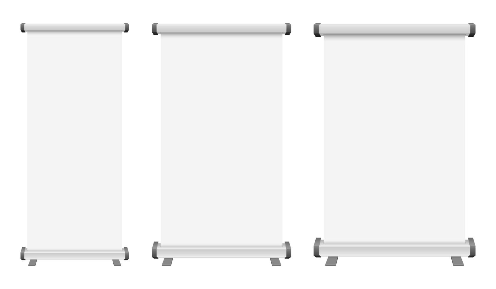 Blank roll up banner design illustrazione vettoriale isolato su sfondo bianco