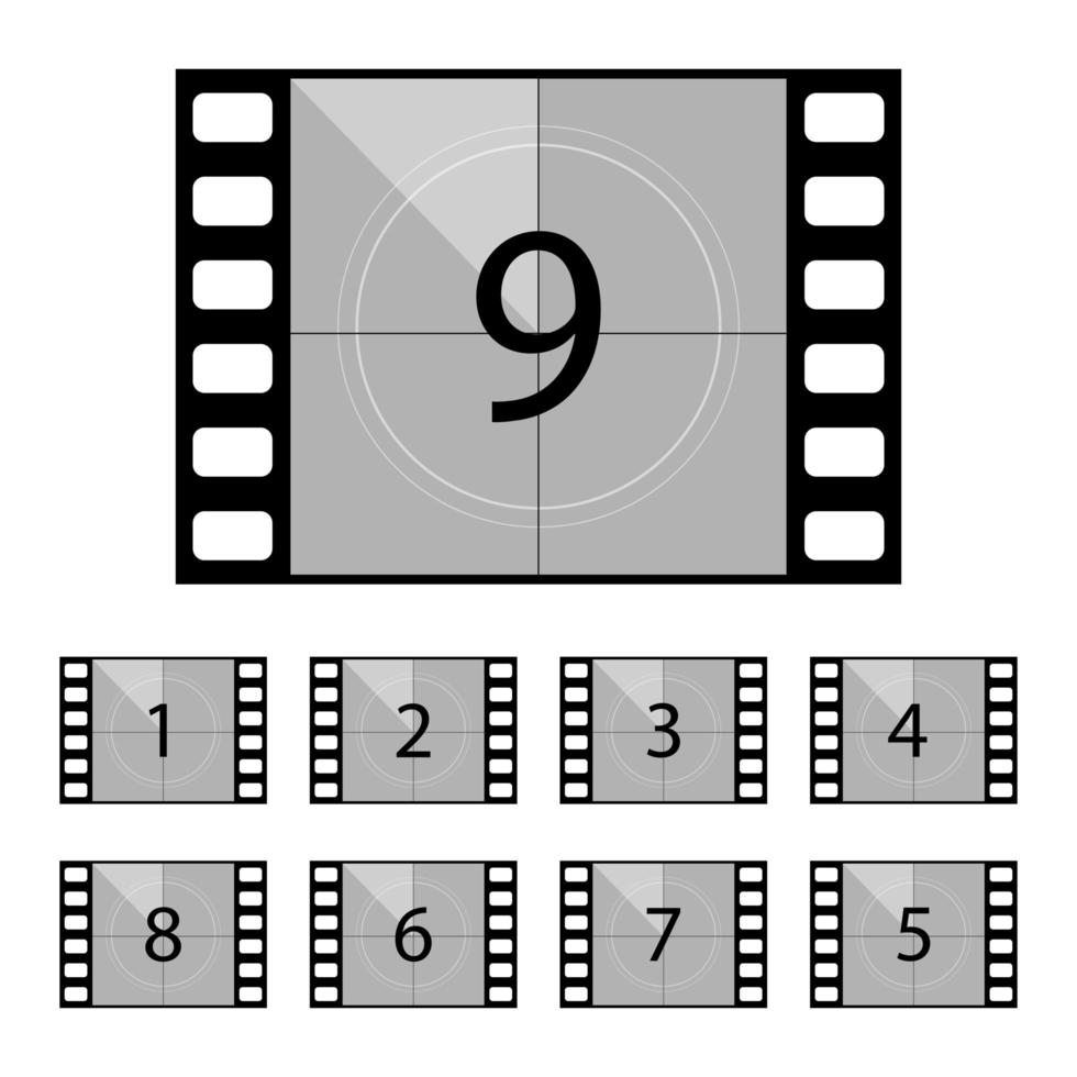 illustrazione di disegno vettoriale di conto alla rovescia di film isolato su priorità bassa bianca