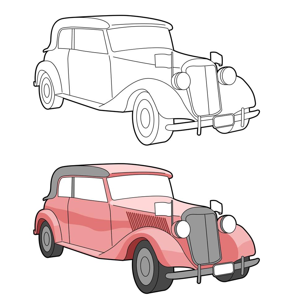 Auto d'epoca cartone animato facilmente pagina da colorare per bambini vettore