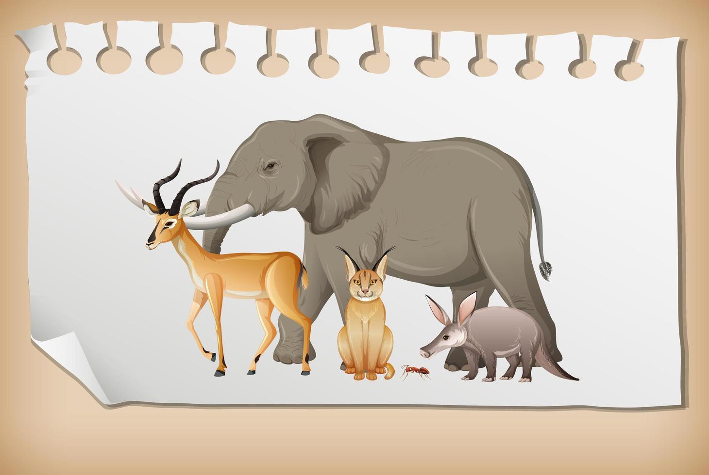 gruppo di animali selvatici africani su carta vettore