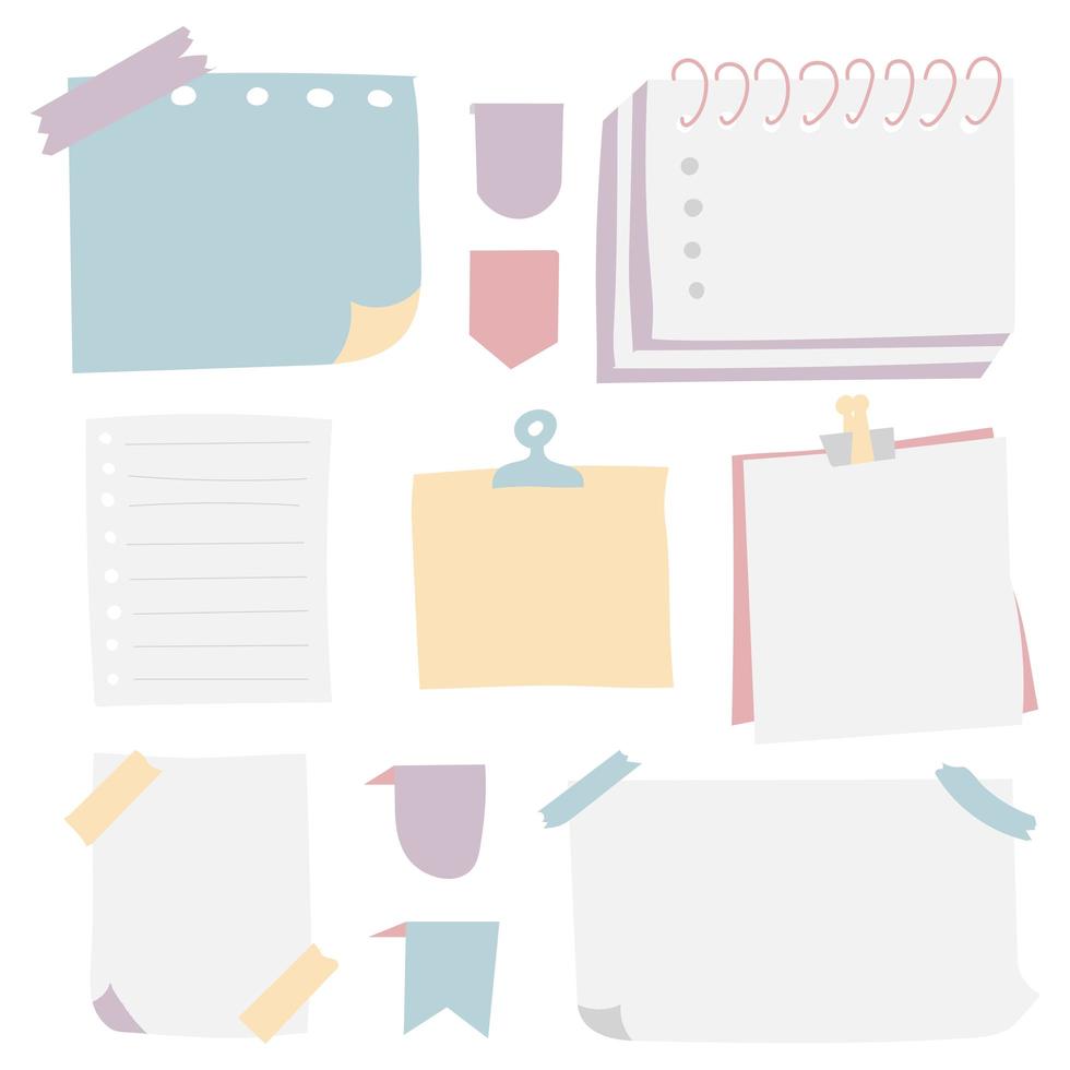 illustrazione di una raccolta di diverse carte adesive con ago pin o strisce adesive accessori per ufficio con effetto di trasparenza nel file vettoriale