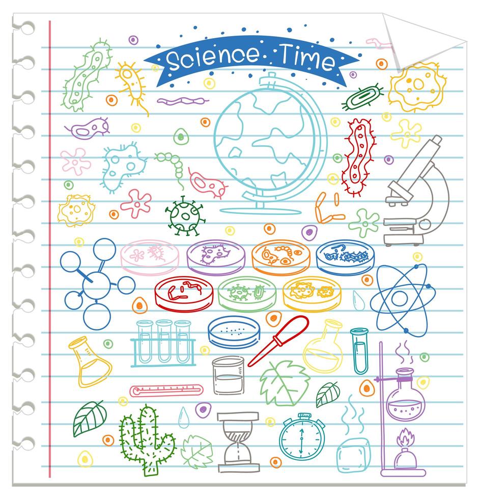 set di elementi scientifici doodle su carta vettore