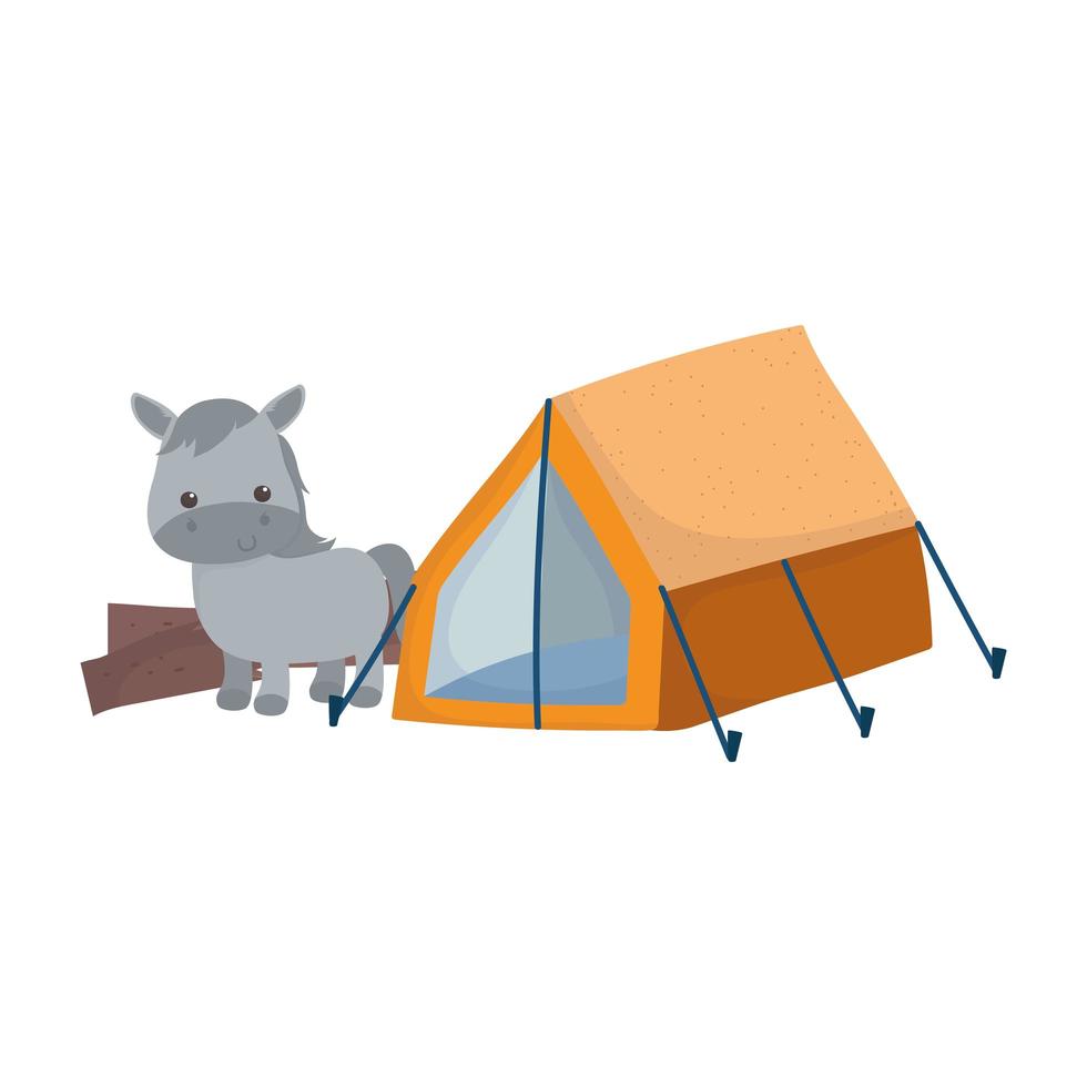 campeggio carino asino tenda natura cartone animato vettore