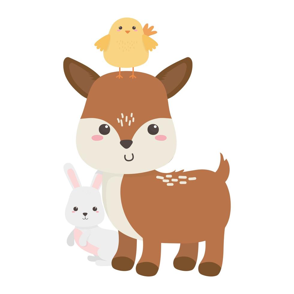 carino pollo pecore e cervi piccolo animale cartone animato disegno isolato vettore