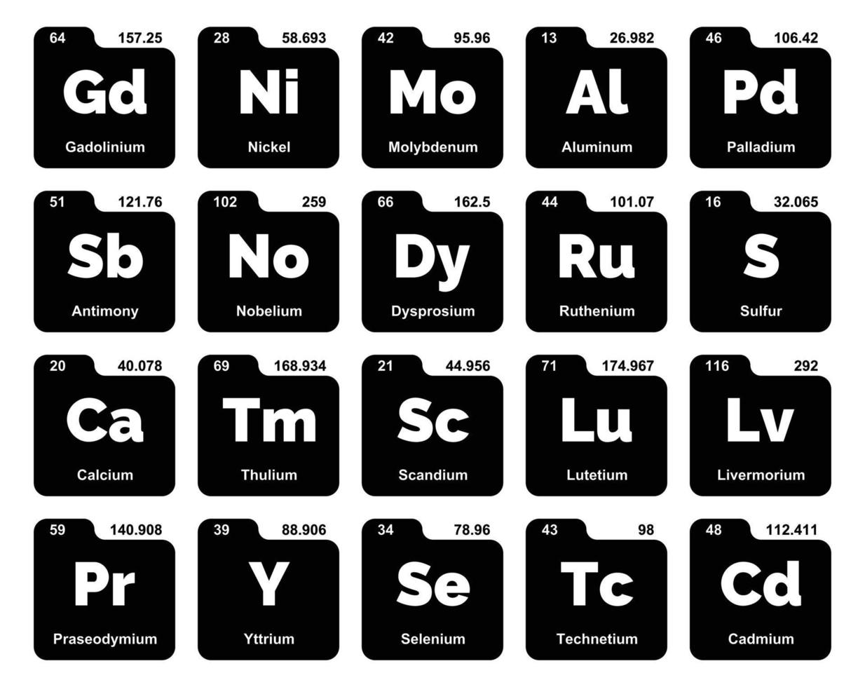 20 preiodico tavolo di il elementi icona imballare design vettore