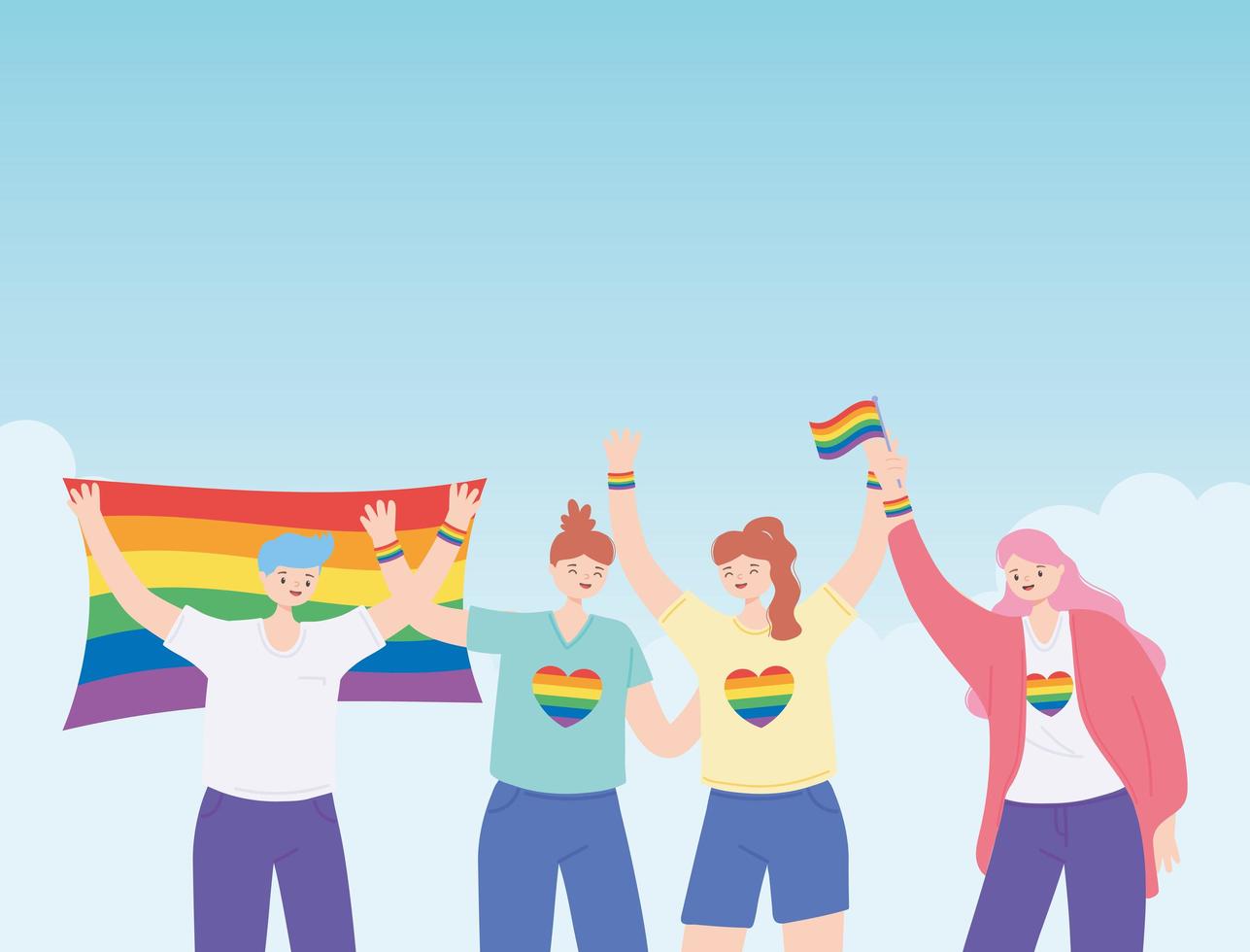 comunità lgbtq, celebrazione della tolleranza del gruppo di persone felici, protesta contro la discriminazione sessuale della parata gay vettore
