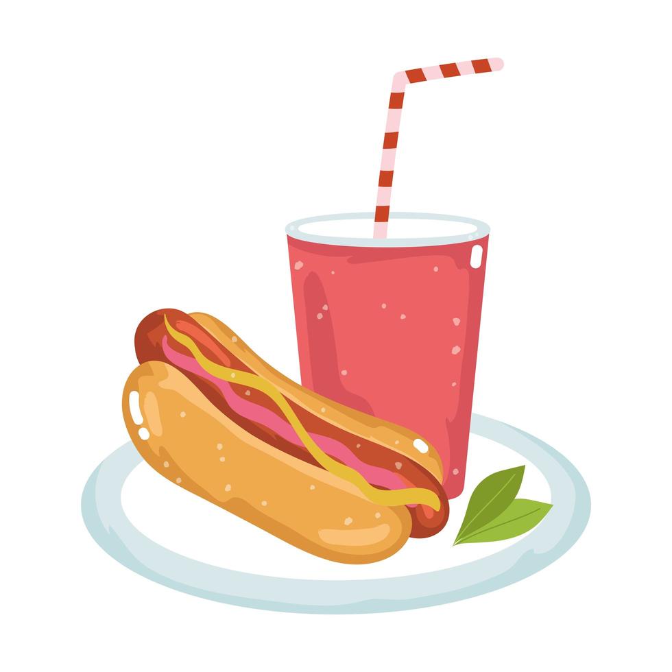 hot dog fast food e soda vettore