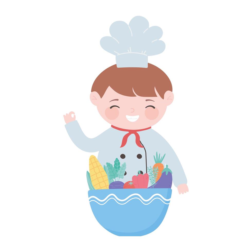 chef personaggio dei cartoni animati verdure nella ciotola blu vettore