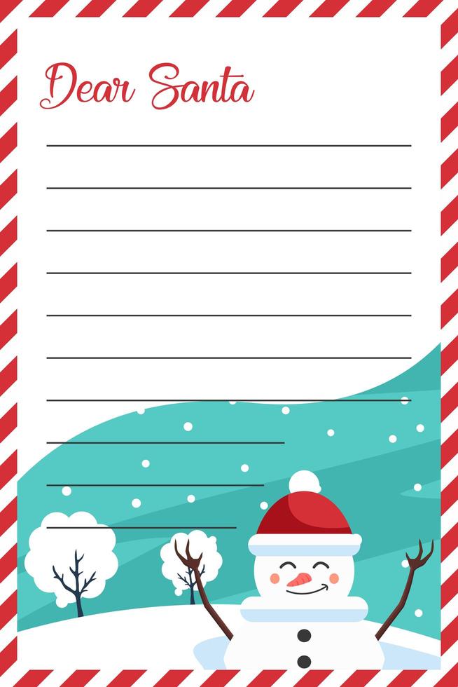 lettera design per Babbo Natale con pupazzo di neve di Natale vettore
