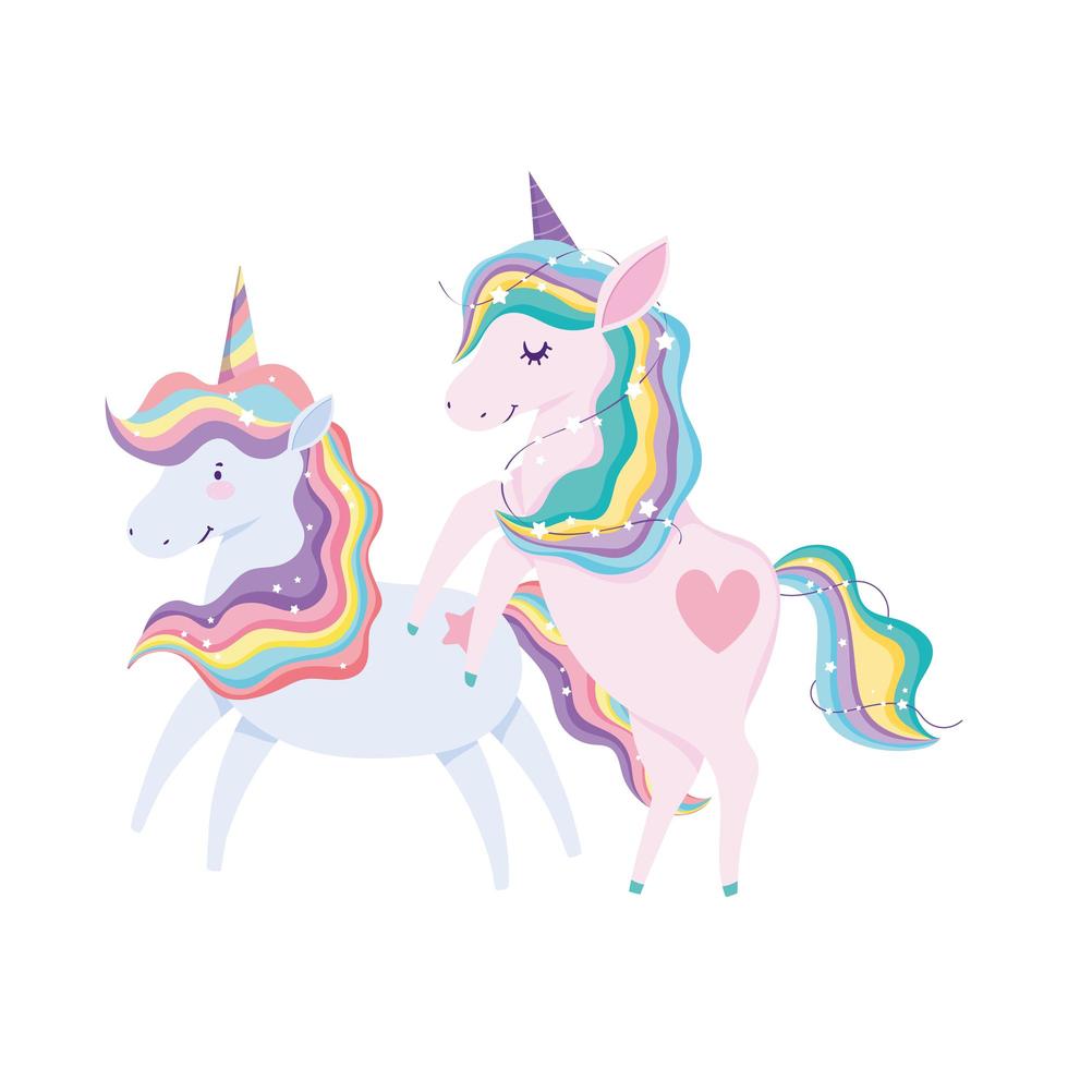 Unicorns animale capelli arcobaleno cartoon icona isolato design vettore