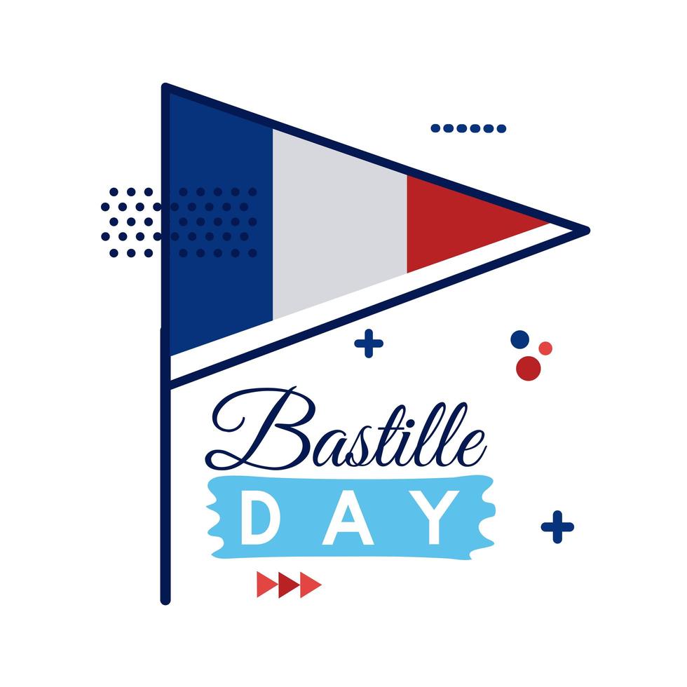 bandiera della Francia e il giorno della bastiglia scritte in stile piatto vettore