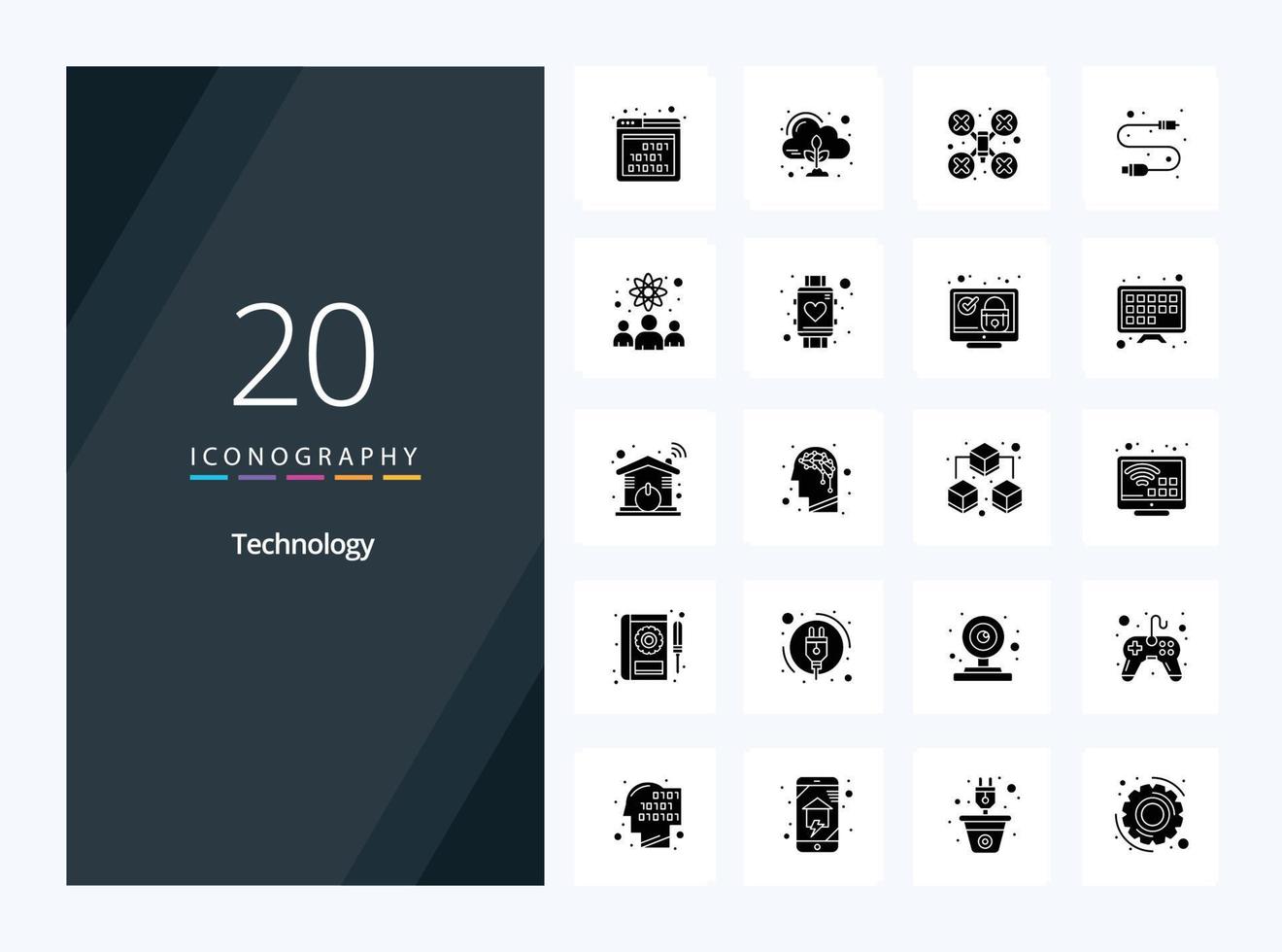 20 tecnologia solido glifo icona per presentazione vettore
