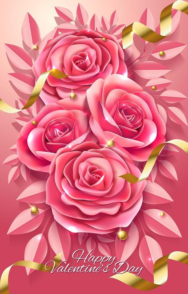 buon san valentino poster di fiori rosa rosa vettore