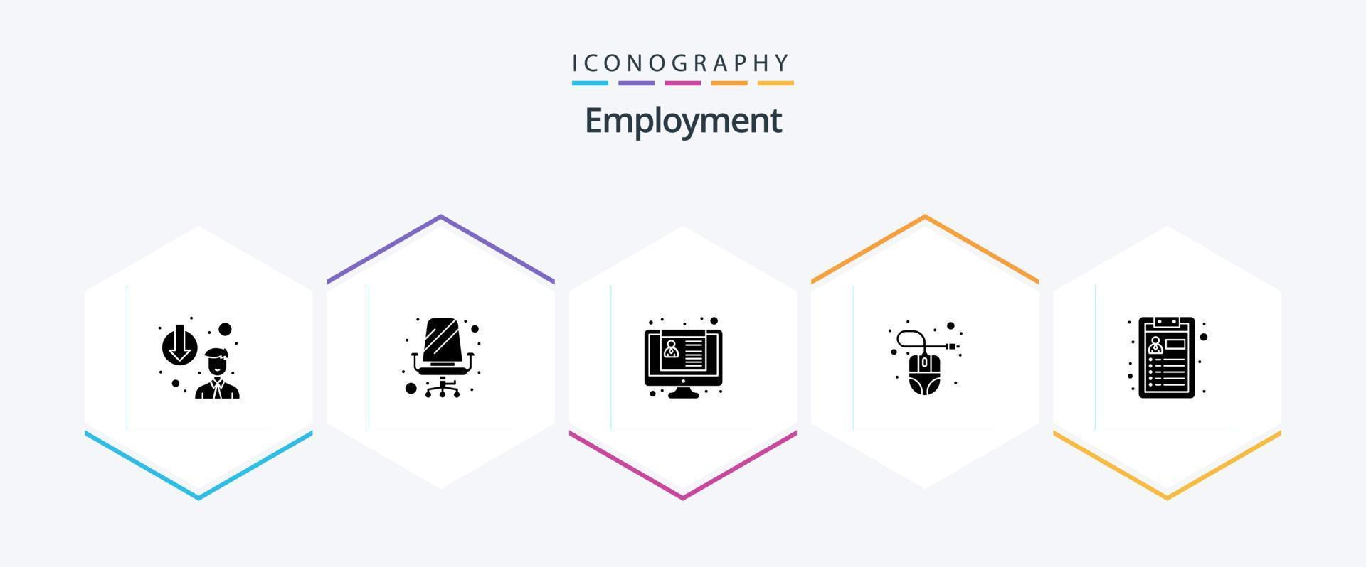 occupazione 25 glifo icona imballare Compreso lavoro. topo. CV. hardware. computer vettore