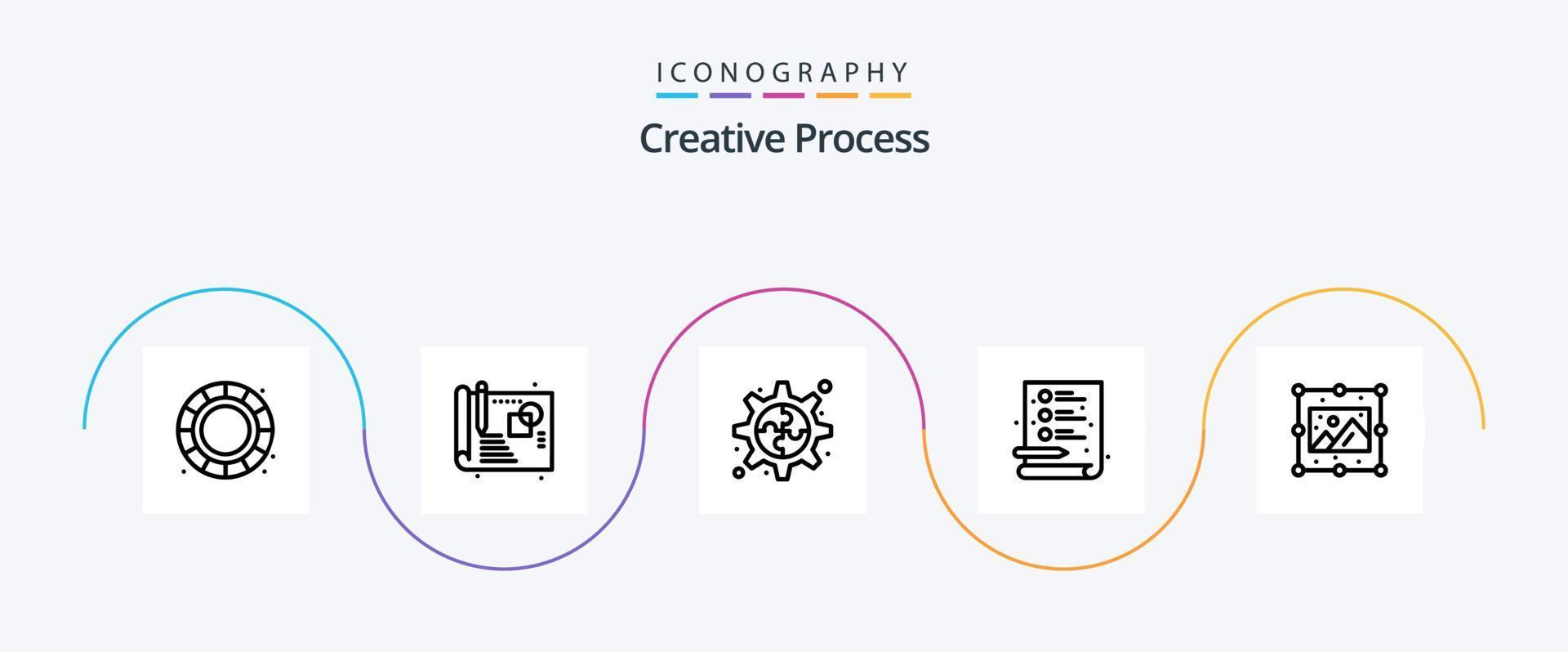 creativo processi linea 5 icona imballare Compreso . Immagine. Ingranaggio. immagine. creativo vettore