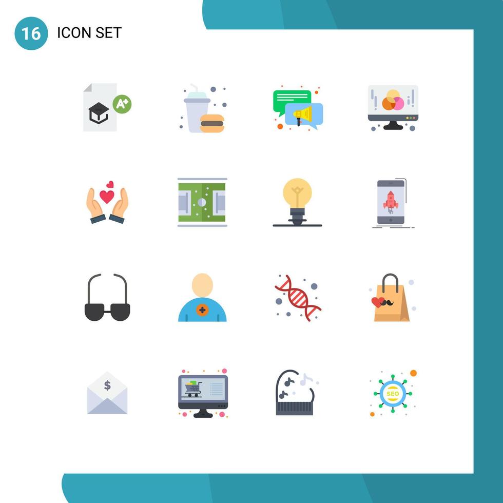 mobile interfaccia piatto colore impostato di 16 pittogrammi di mano grafico cibo sviluppo computer modificabile imballare di creativo vettore design elementi