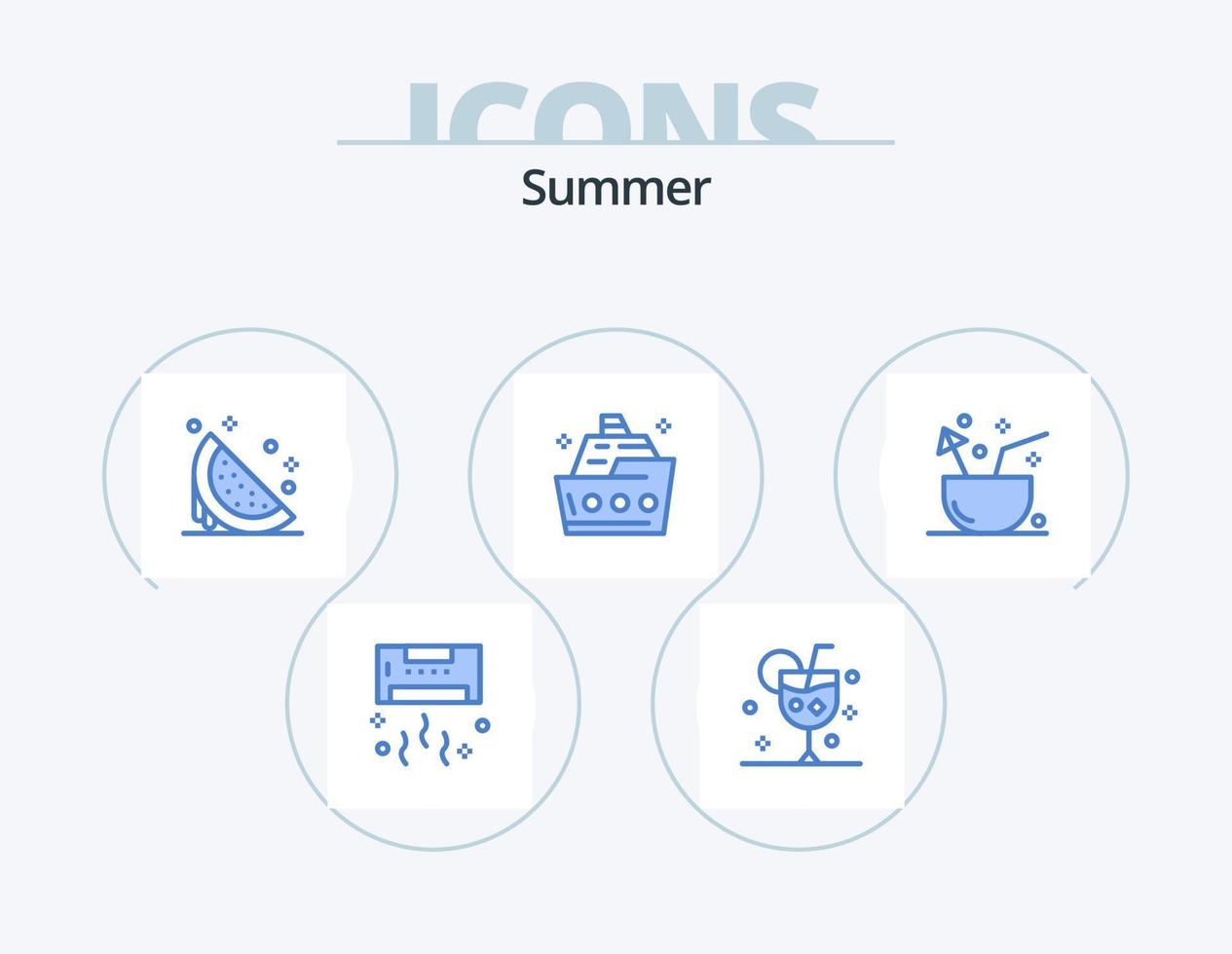 estate blu icona imballare 5 icona design. mare. crociera. bicchiere. anguria. estate vettore