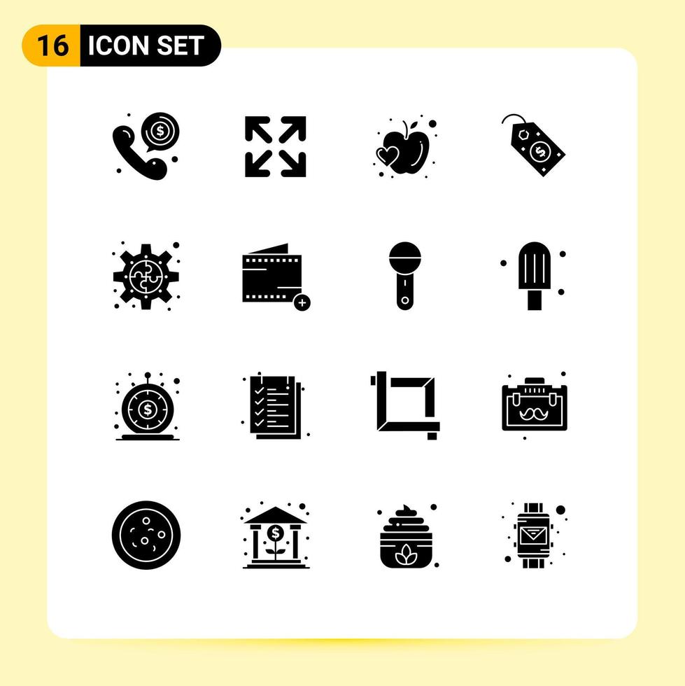 16 creativo icone moderno segni e simboli di Ingranaggio etichetta Mela prezzo e-commerce modificabile vettore design elementi