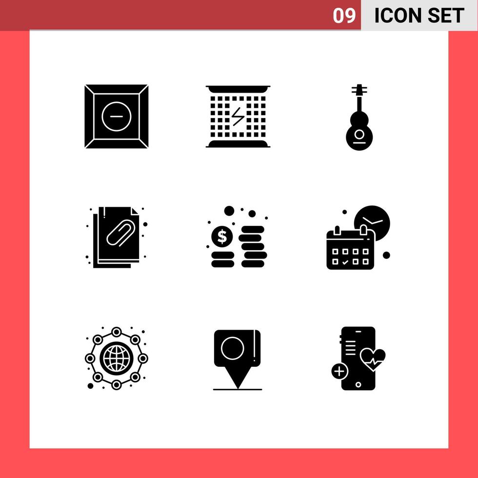 impostato di 9 moderno ui icone simboli segni per denaro contante documento Audio attaccamento violino modificabile vettore design elementi