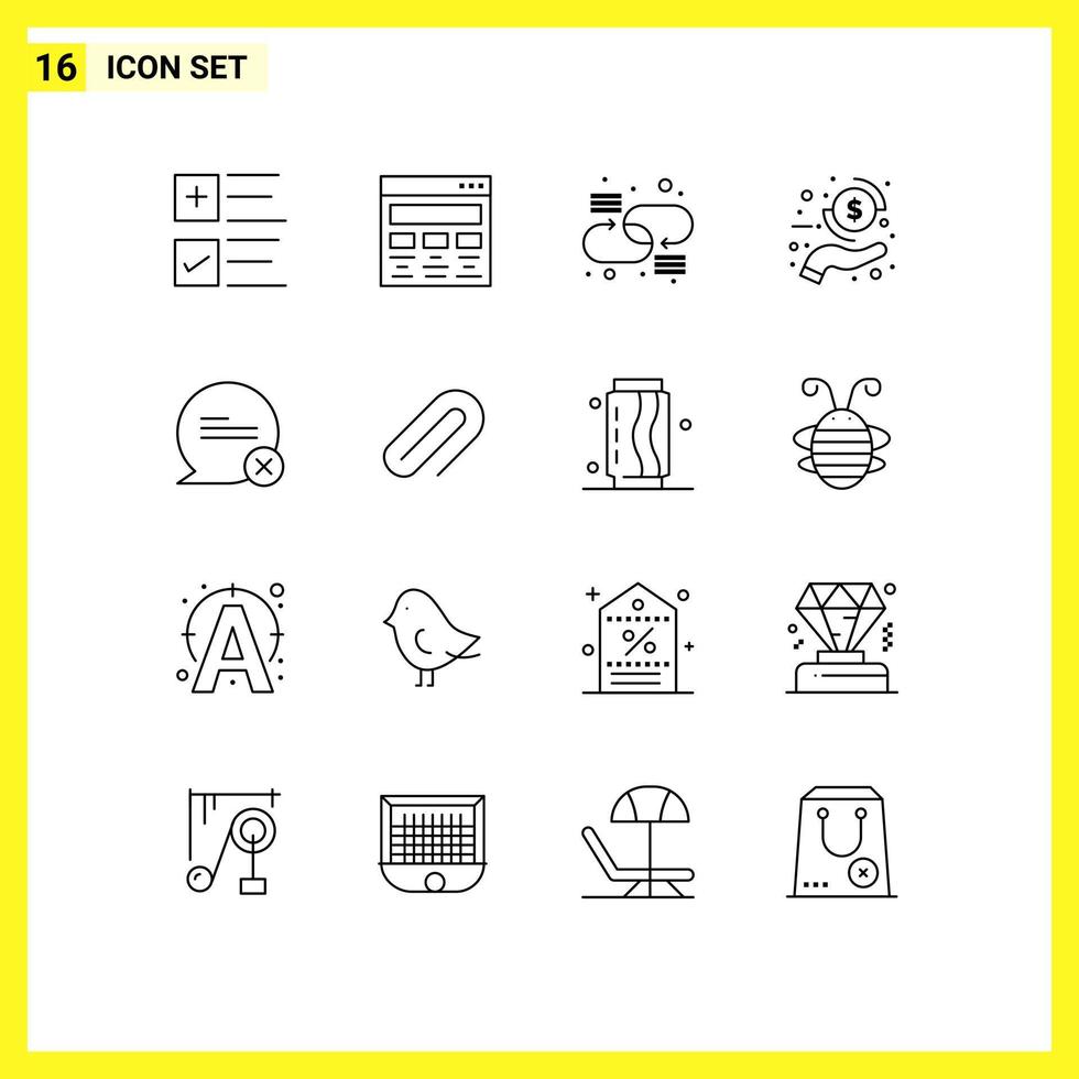 16 creativo icone moderno segni e simboli di Chiacchierare i soldi ragnatela mano Rete modificabile vettore design elementi