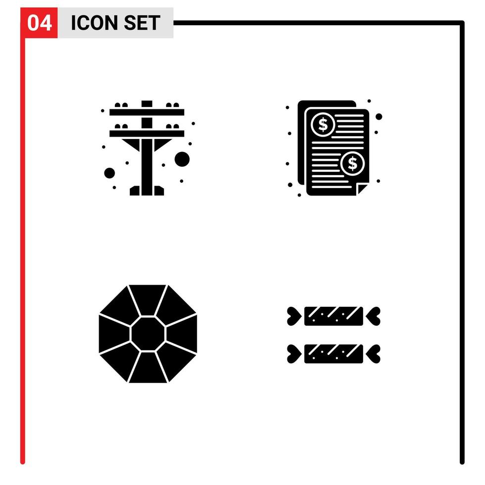 modificabile vettore linea imballare di 4 semplice solido glifi di elettrico presente conto pagato caramella modificabile vettore design elementi