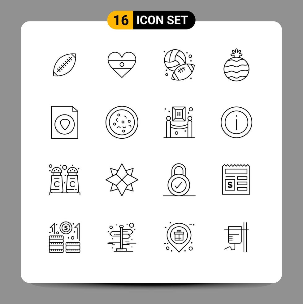mobile interfaccia schema impostato di 16 pittogrammi di documento frutta flg passatempo baseball modificabile vettore design elementi