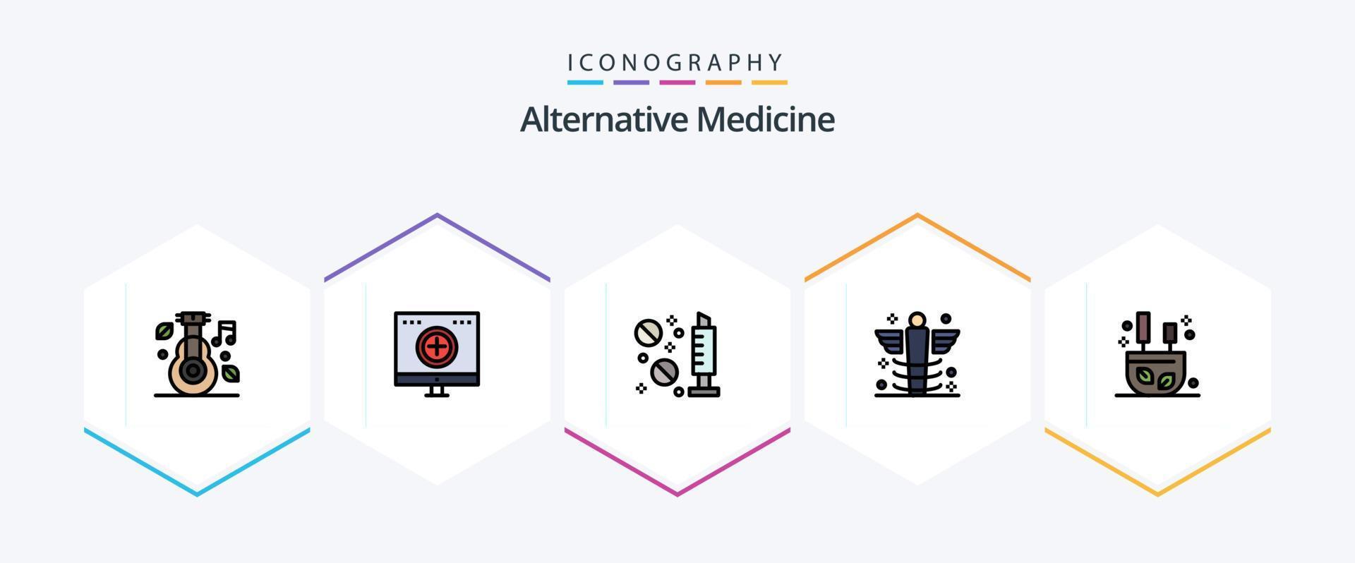 alternativa medicina 25 riga piena icona imballare Compreso medico. Salute. medicinale. cura. medicina vettore