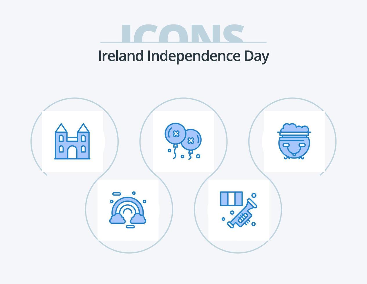 Irlanda indipendenza giorno blu icona imballare 5 icona design. celebrazione. compleanno. musica. palloncini. Chiesa vettore
