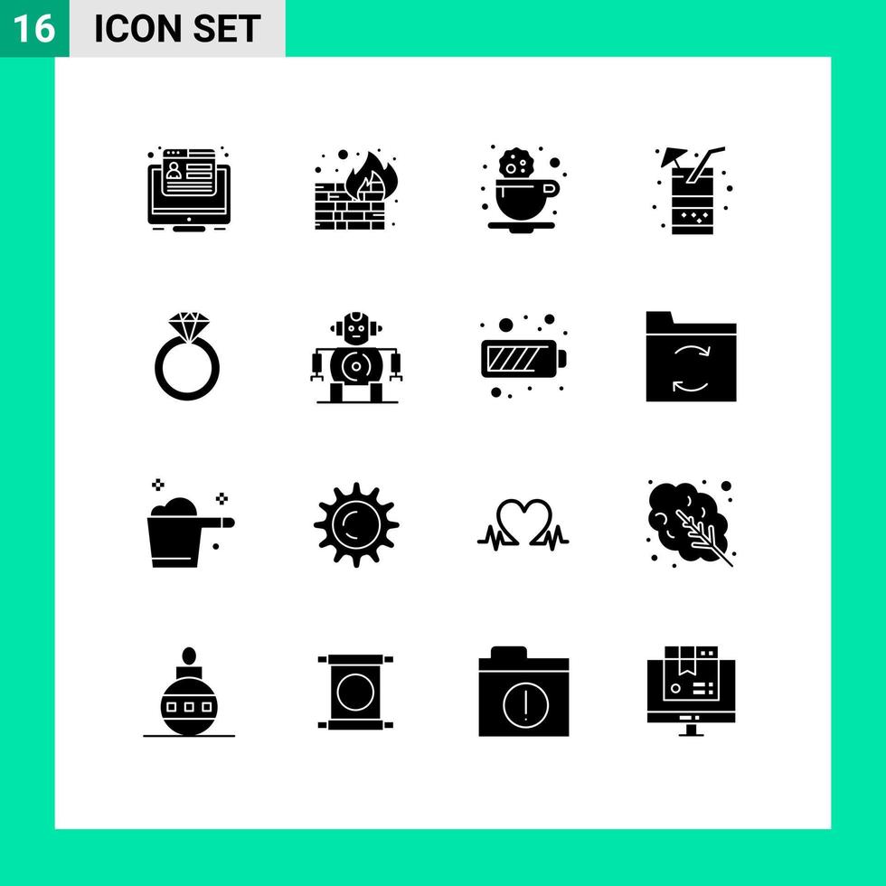 utente interfaccia imballare di 16 di base solido glifi di presente succo rompere cibo bevanda modificabile vettore design elementi