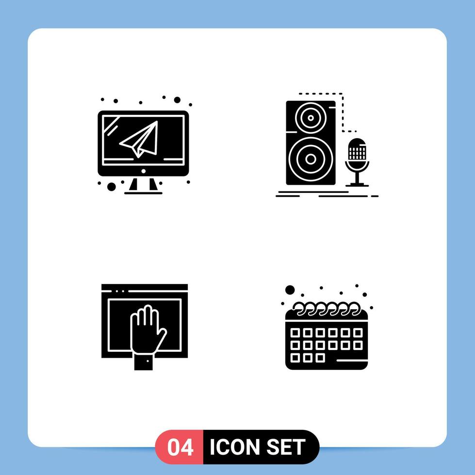 4 solido glifo concetto per siti web mobile e applicazioni computer accesso posta microfono gratuito modificabile vettore design elementi