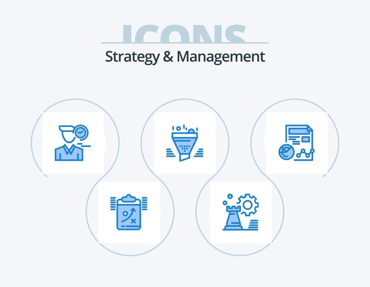 strategia e gestione blu icona imballare 5 icona design. ordinare. filtro. ambientazione. appuntamento. maschio vettore