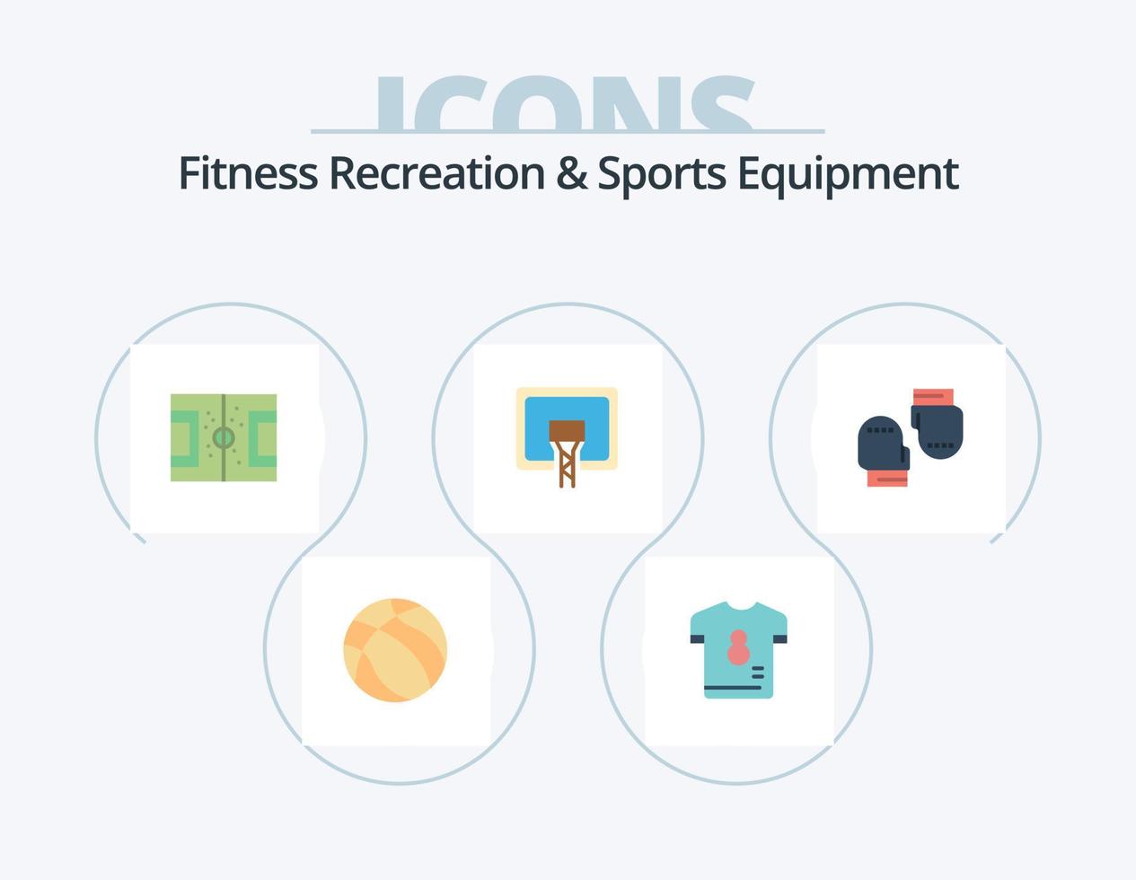 fitness ricreazione e gli sport attrezzatura piatto icona imballare 5 icona design. tavola. cestino. calcio. tabellone. intonazione vettore