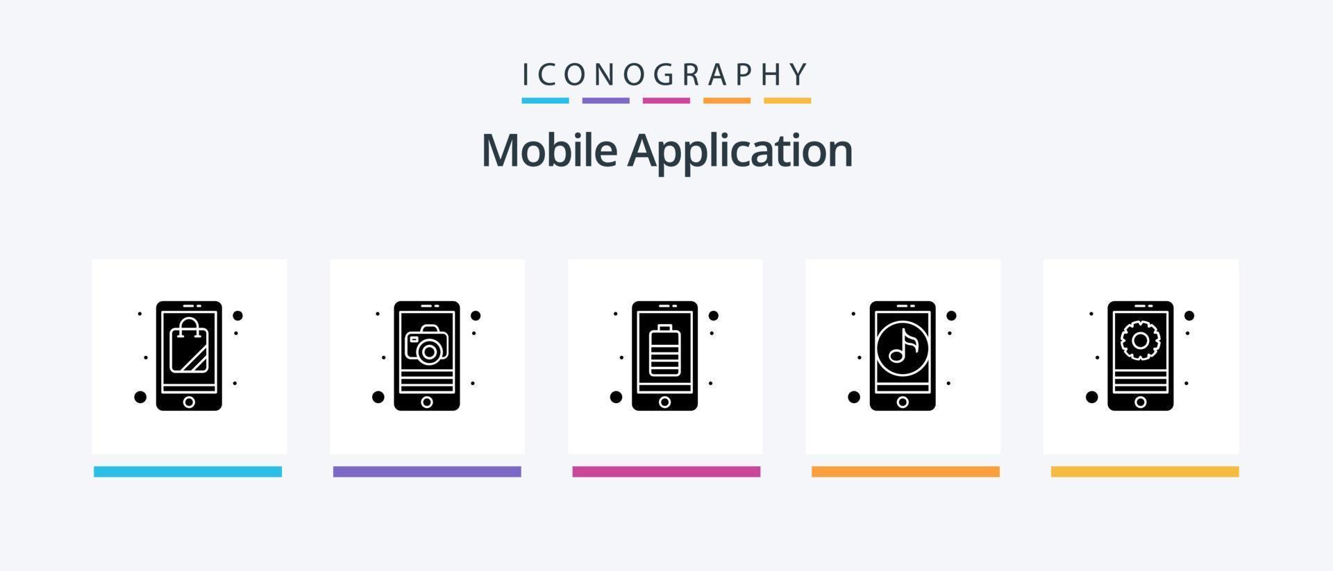 mobile applicazione glifo 5 icona imballare Compreso mobile. in linea. app. musica. app. creativo icone design vettore