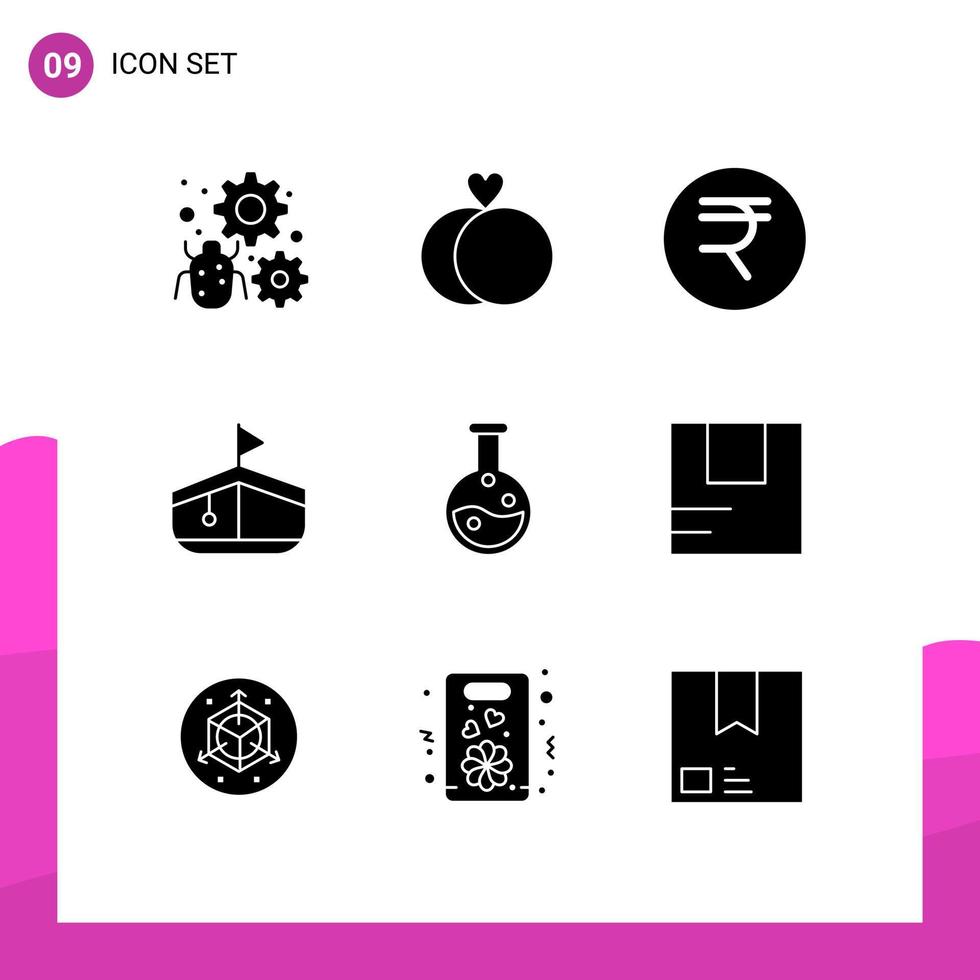 9 universale solido glifo segni simboli di scatola laboratorio rupia formazione scolastica trasporto modificabile vettore design elementi