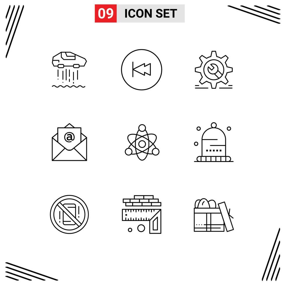 impostato di 9 moderno ui icone simboli segni per atomo posta riavvolgere e-mail chiave inglese modificabile vettore design elementi