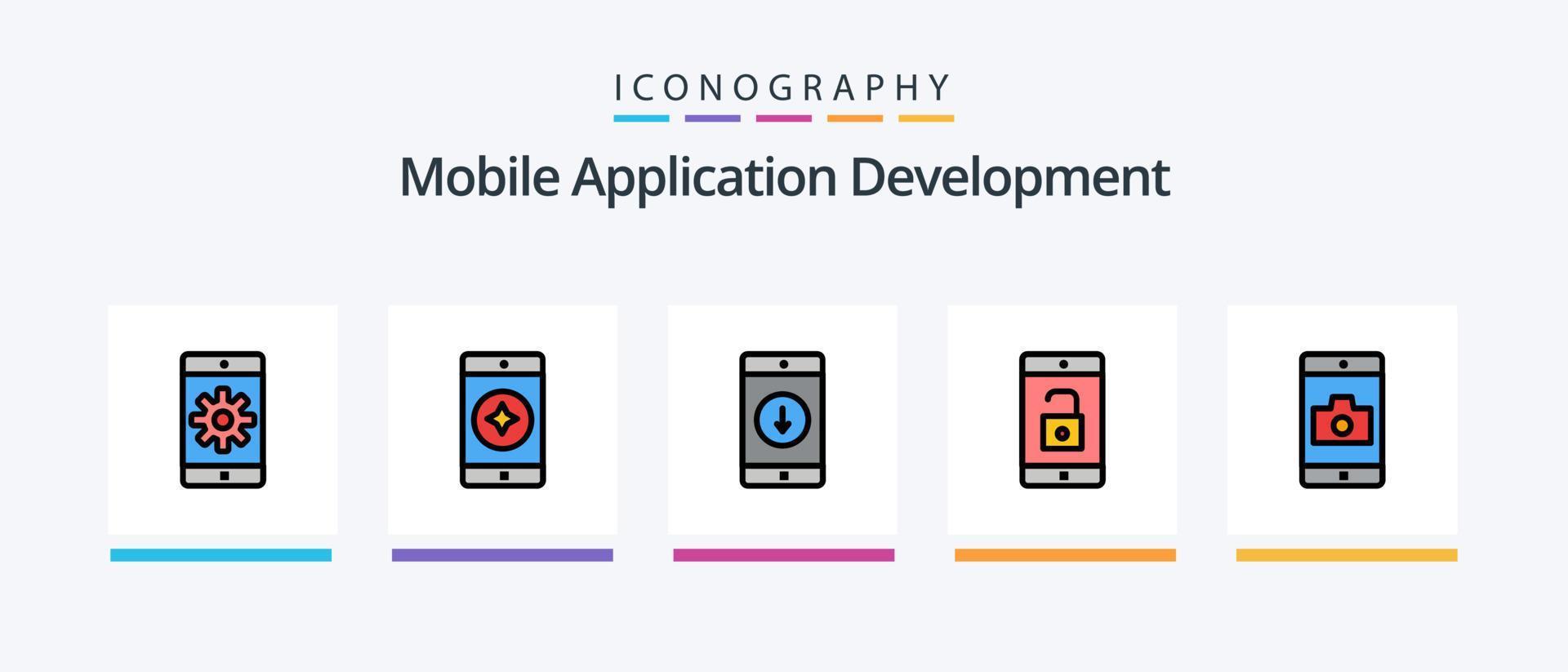 mobile applicazione sviluppo linea pieno 5 icona imballare Compreso mobile applicazione. applicazione. mobile applicazione. mobile applicazione. Scarica. creativo icone design vettore