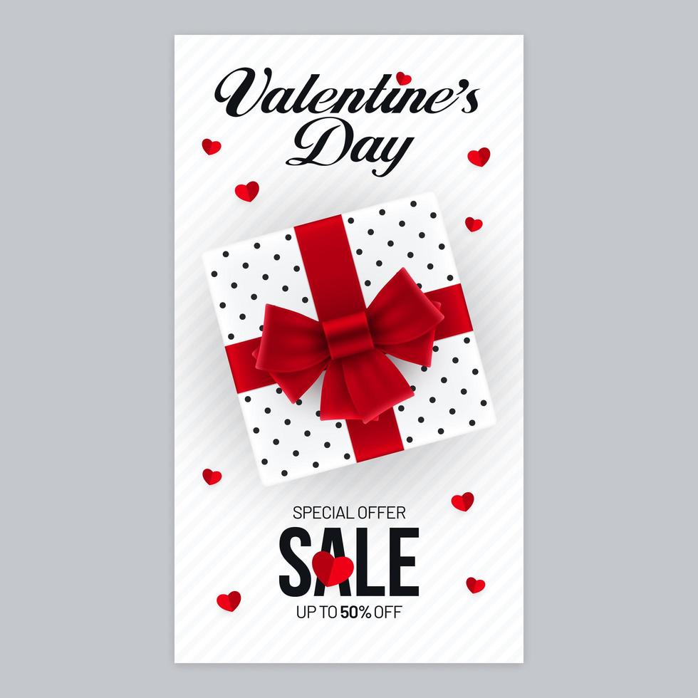 design di poster di vendita di san valentino con confezione regalo vettore