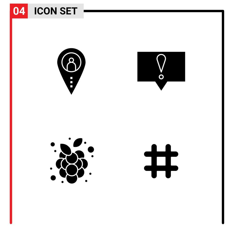 universale icona simboli gruppo di 4 moderno solido glifi di distanza uva navigazione bolla vigneto modificabile vettore design elementi