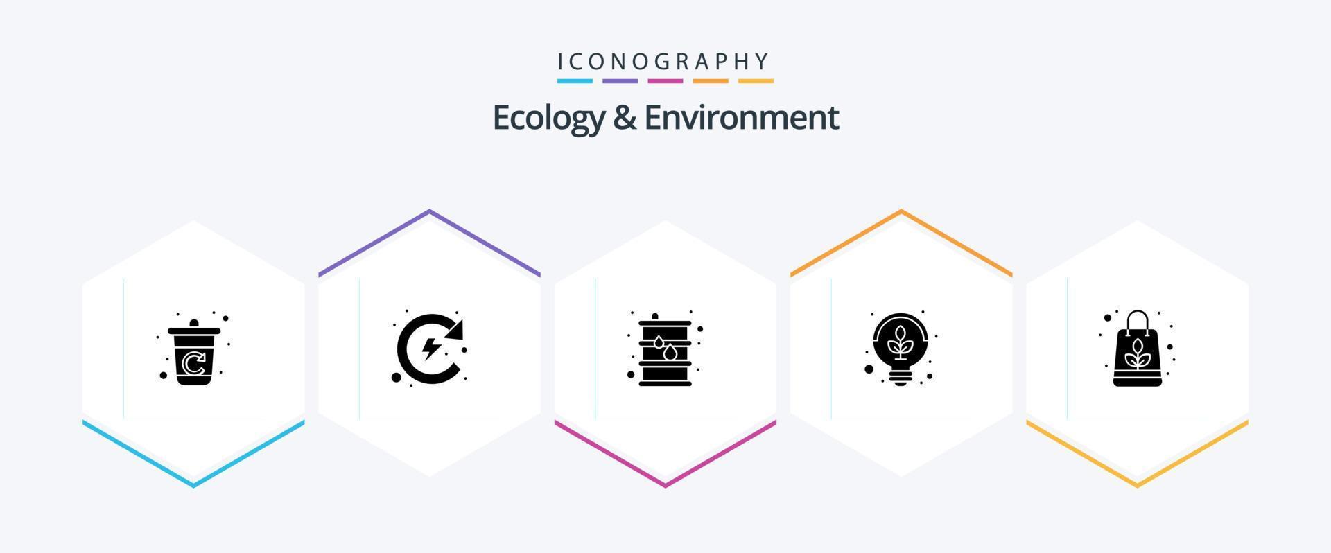 ecologia e ambiente 25 glifo icona imballare Compreso carta Borsa. luce. botte. lampada. energia vettore