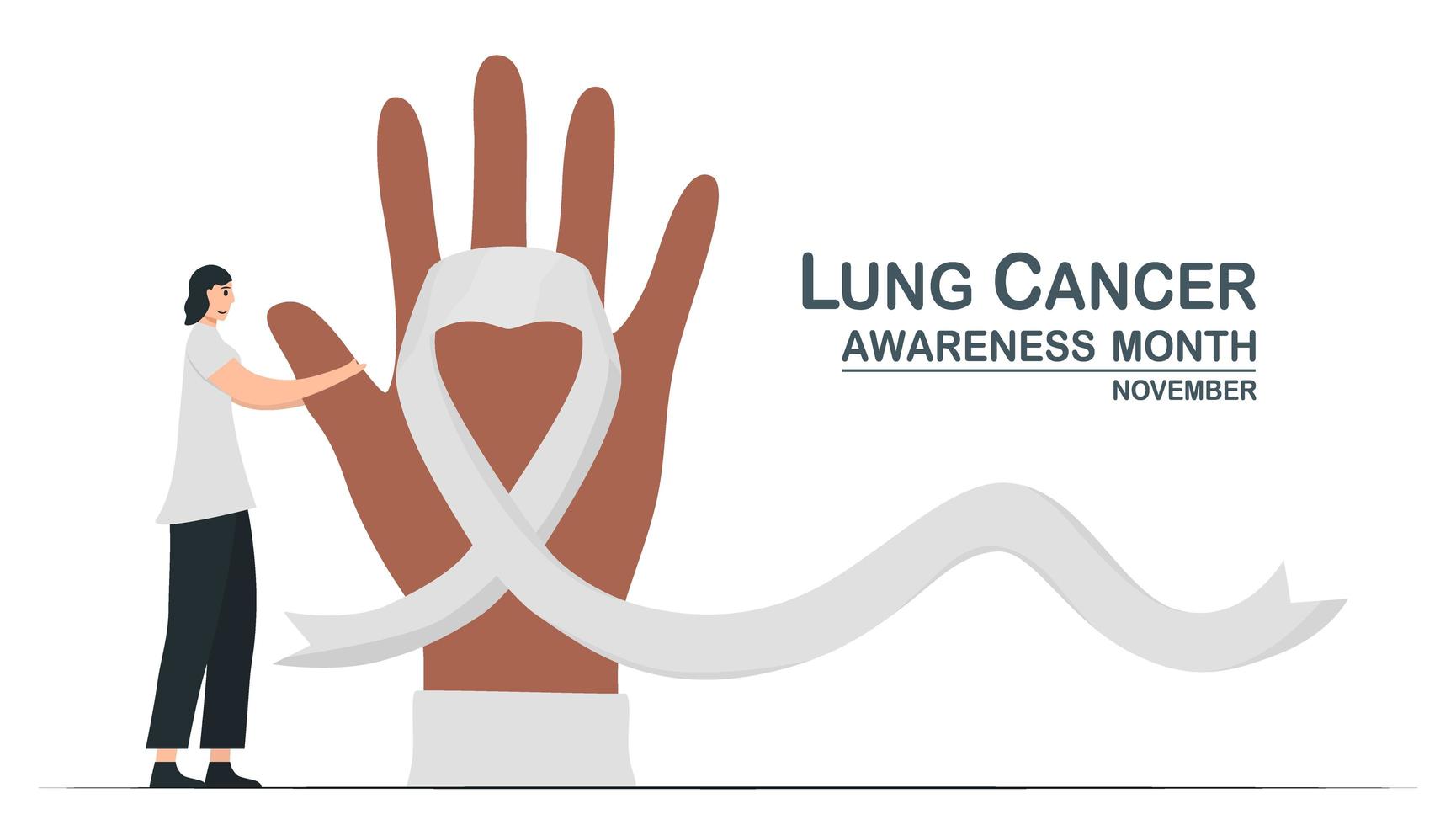 mese di sensibilizzazione sul cancro ai polmoni, novembre. la donna tocca il dito con speranza. grafica per banner, poster, sfondo e pubblicità. illustrazione vettoriale piatto isolato su sfondo bianco.
