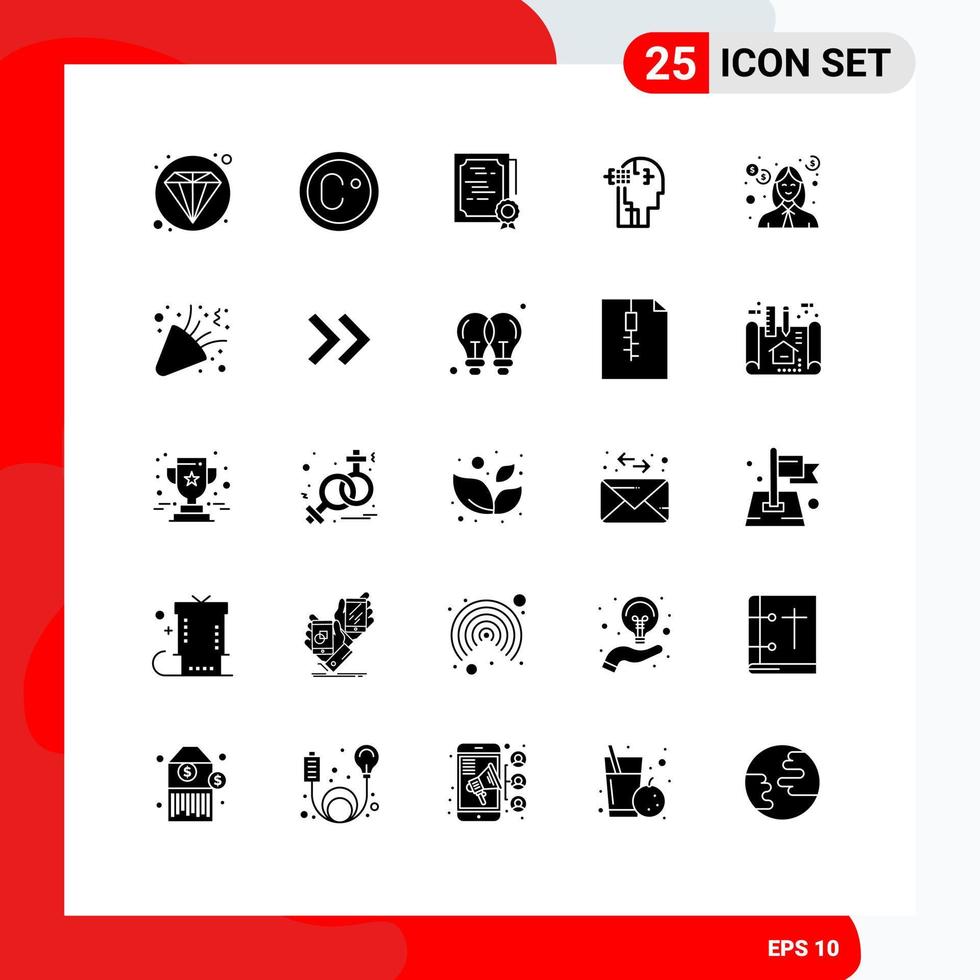 25 universale solido glifo segni simboli di investimento debito cartello testa umano modificabile vettore design elementi