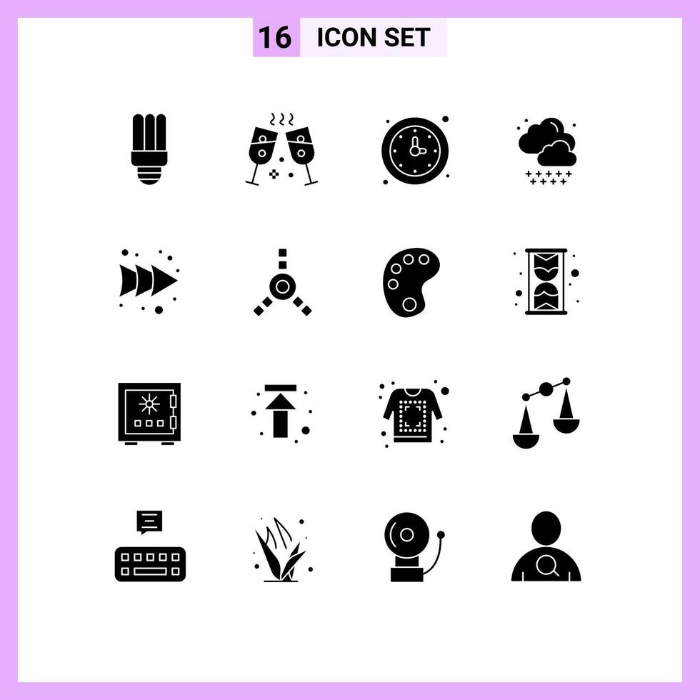 mobile interfaccia solido glifo impostato di 16 pittogrammi di fuoco merce giusto Timer inoltrare tempo metereologico modificabile vettore design elementi