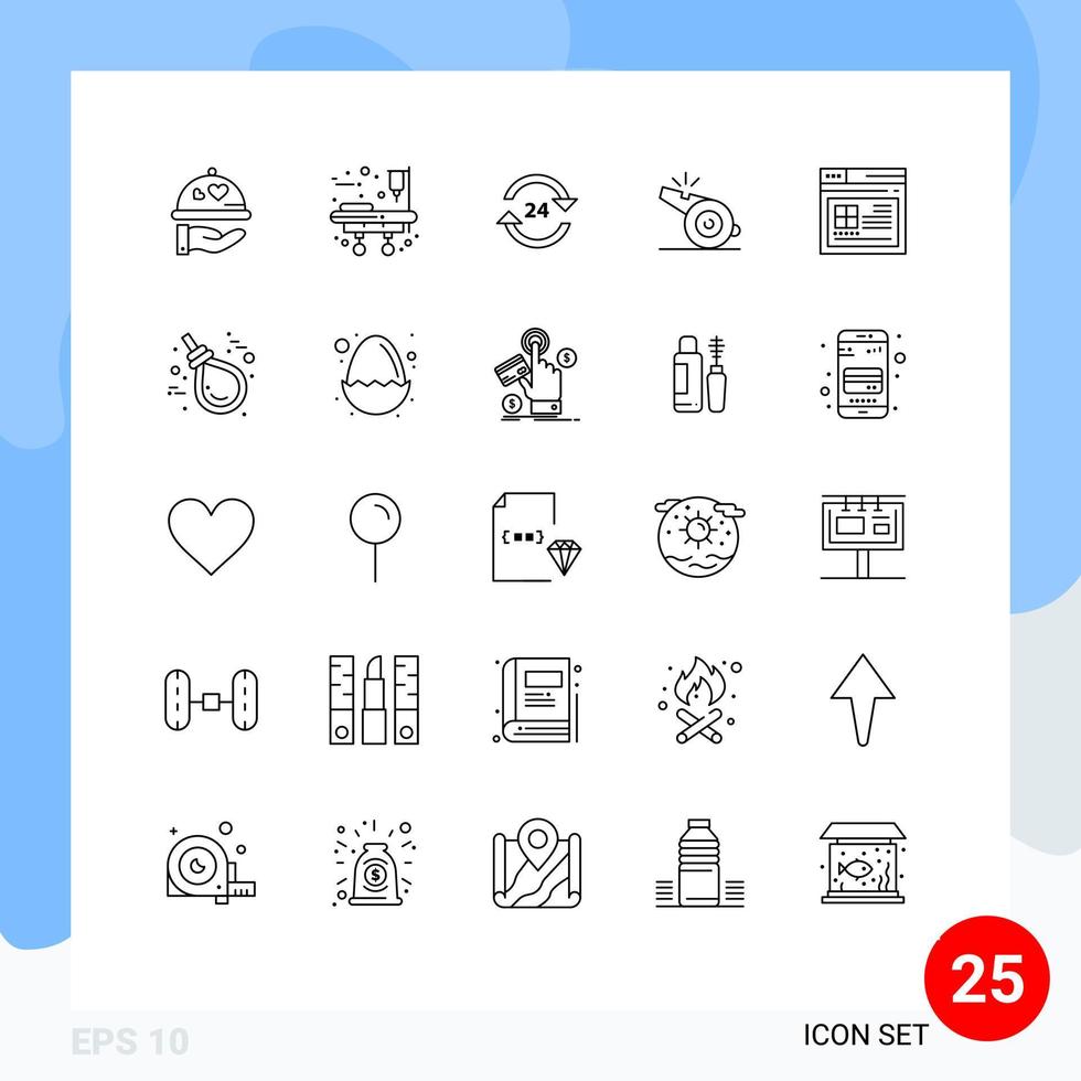 impostato di 25 moderno ui icone simboli segni per Internet sport Hotel arbitro fermare modificabile vettore design elementi