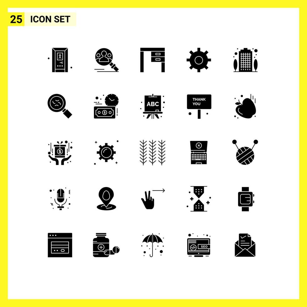 gruppo di 25 solido glifi segni e simboli per Casa appartamento scrivania ambientazione Ingranaggio modificabile vettore design elementi
