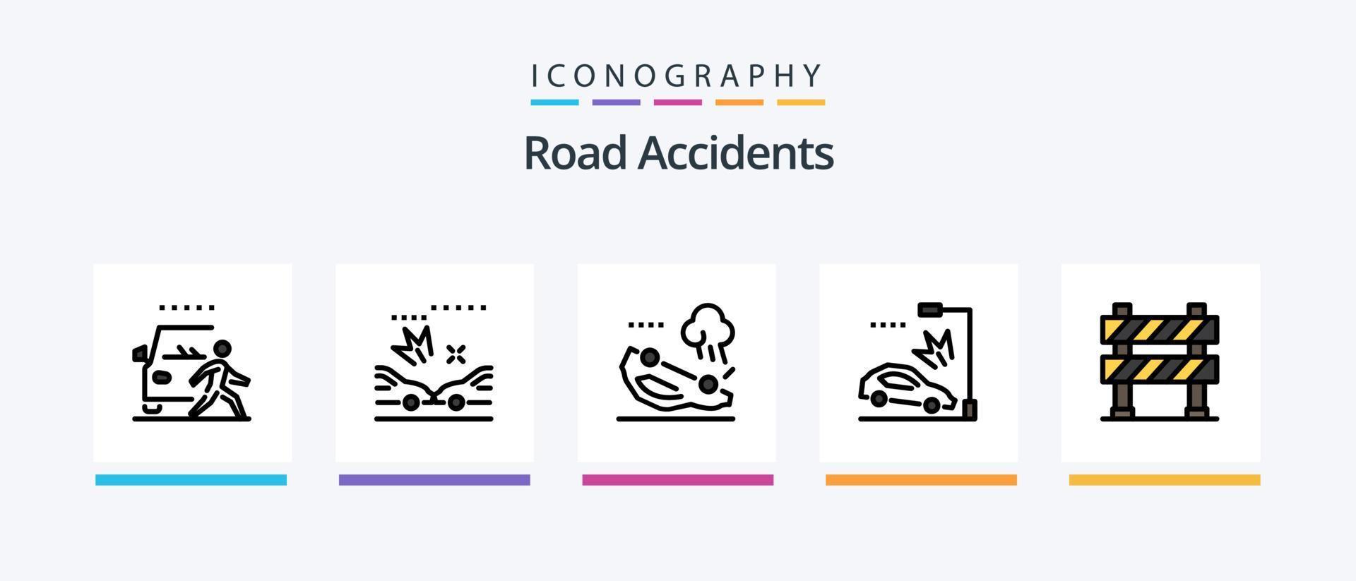 strada incidenti linea pieno 5 icona imballare Compreso autobus stazione. incidente. incidente. macchina. pompiere. creativo icone design vettore