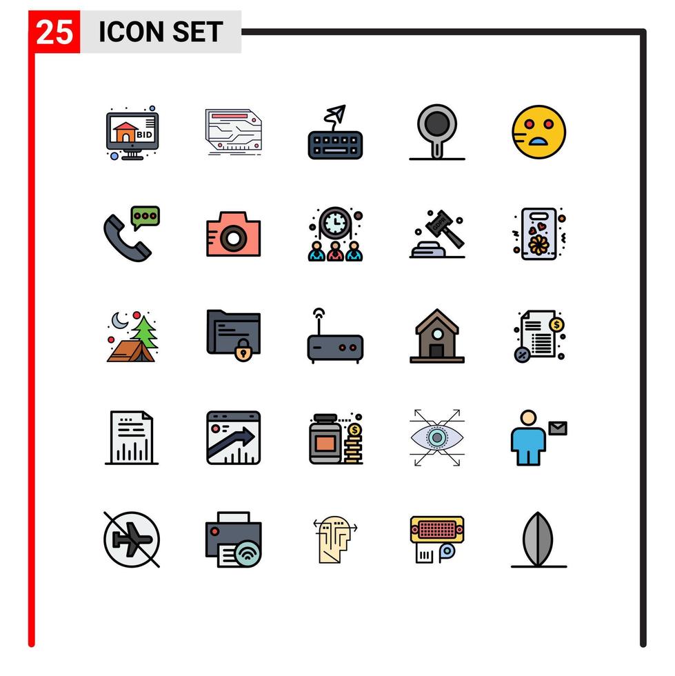 25 universale pieno linea piatto colori impostato per ragnatela e mobile applicazioni chiamata emoji allegare triste padella modificabile vettore design elementi