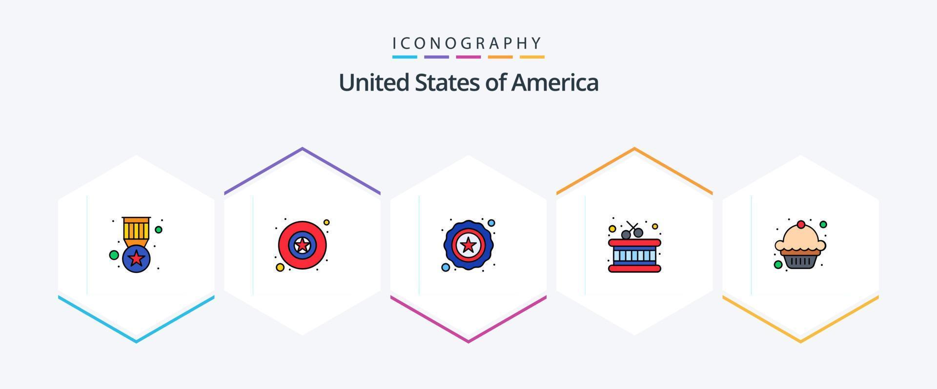 Stati Uniti d'America 25 riga piena icona imballare Compreso . focaccina. stella. dolce. bastoni vettore