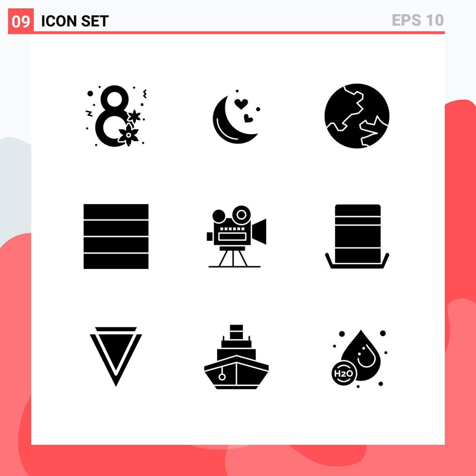 impostato di 9 moderno ui icone simboli segni per moda proiettore terra film telecamera wireframe modificabile vettore design elementi